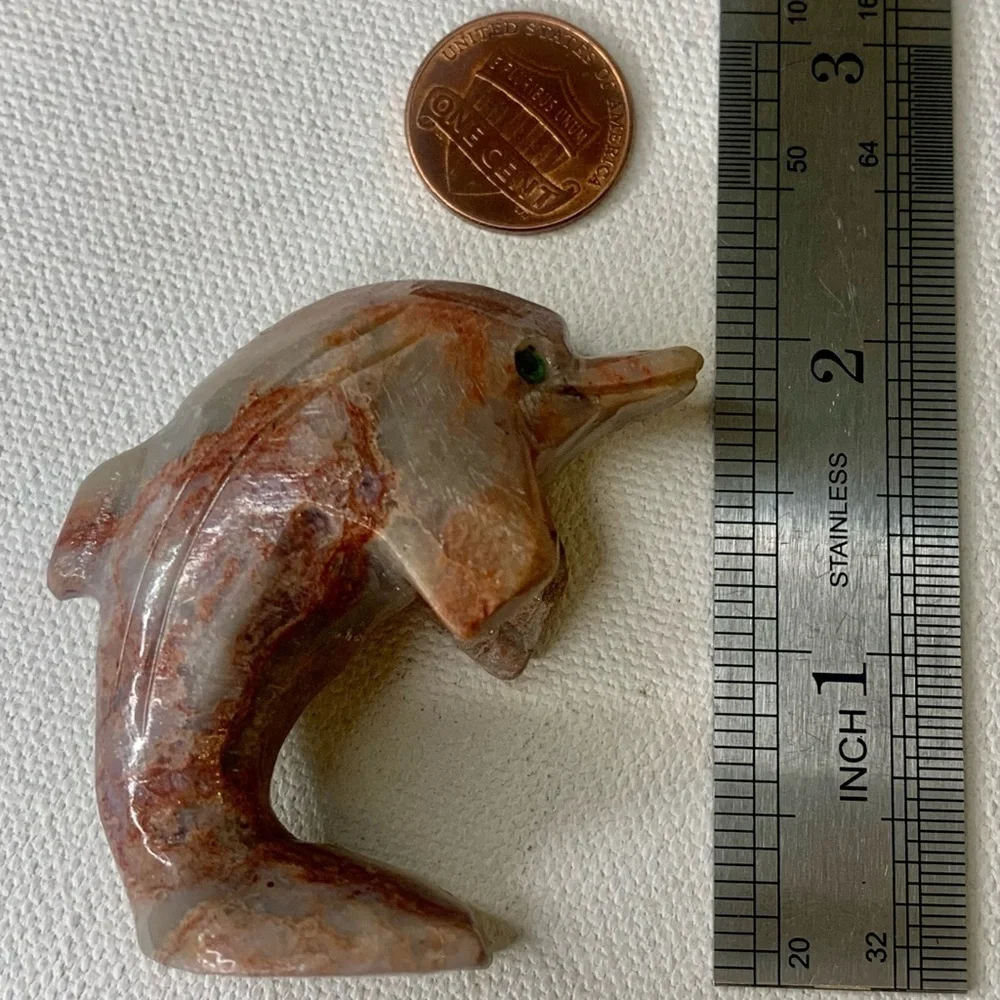 Soapstone Carved Dolphin Figurine Stone Animal Carving Figure Statue 2”